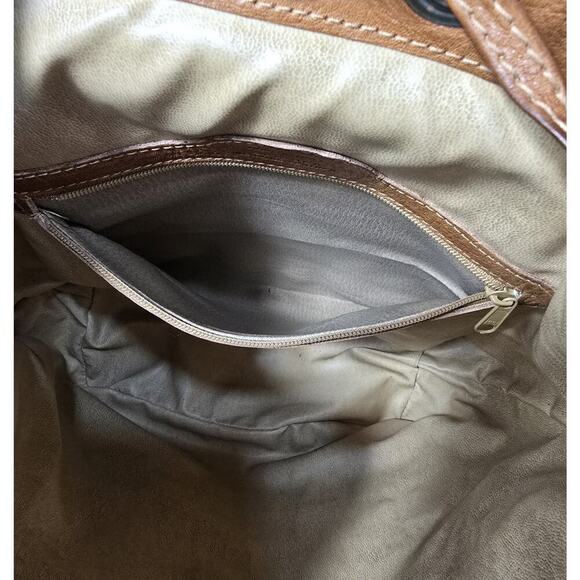 Vintage Pelletteria SPIGOLA Italy Crossbody Drawstring Cognac Leather Bag Purse - Picture 12 of 13